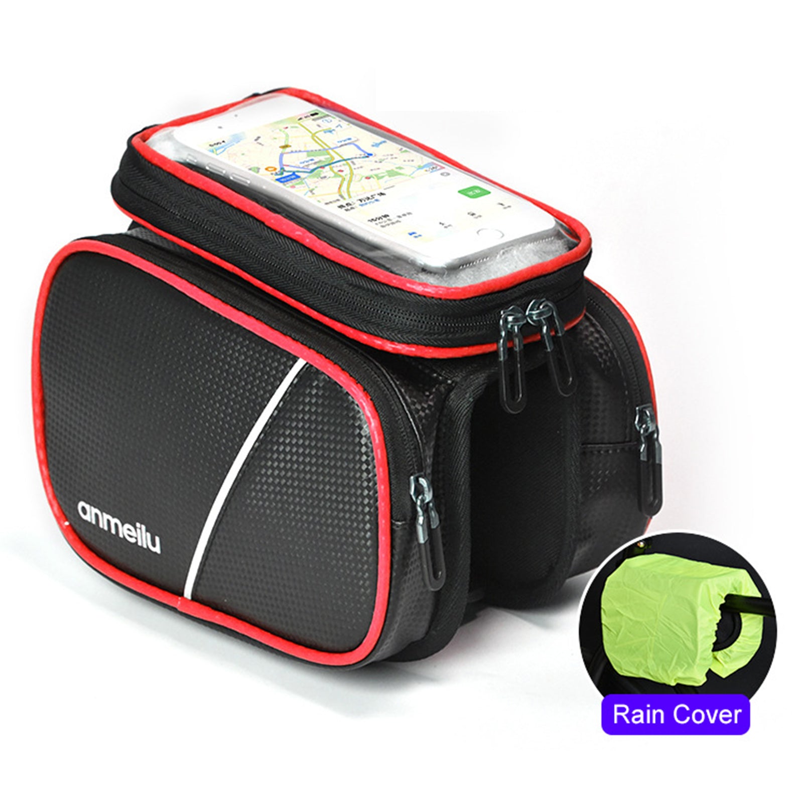 ANMEILU 7006 Waterproof Cycling Bike Front Frame Bag Touch Screen Phone Pouch Bicycle Top Tube Storage Bag with Rainproof Cover ANMEILU 7006 Waterproof Cycling Bike Front Frame Bag Touch Screen Phone Pouch Bicycle Top Tube Storage Bag with Rainproof Cover